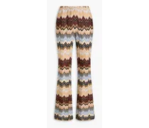 Metallic crochet-knit flared pants - Neutral