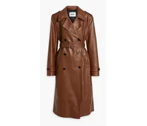 Faux stretch-leather trench coat - Brown