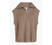 Ribbed-knit half-zip vest - Neutral