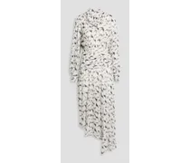 Jensen asymmetric printed fil coupé georgette midi dress - White