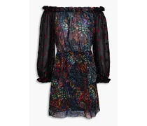 Elisa off-the-shoulder printed silk crepe de chine mini dress - Black