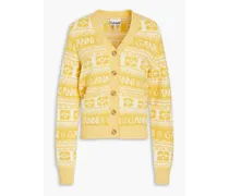 Ganni Intarsia-knit cardigan - Yellow Yellow