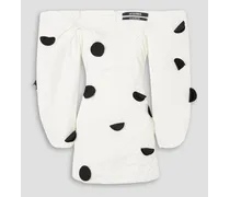 Off-the-shoulder polka-dot taffeta mini dress - White