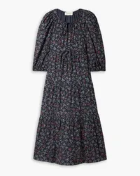 The Great The Bonnett tiered floral-print cotton-corduroy midi dress - Blue Blue