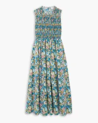 Loretta Caponi Gioia smocked floral-print poplin maxi dress - Blue Blue