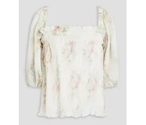 Floral-print plissé-georgette blouse - White