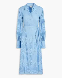 Ganni Corded lace and crochet midi wrap dress - Blue Blue