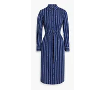 Striped cotton-blend poplin midi shirt dress - Blue
