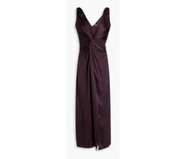Josephine twist-front cutout silk-satin crepe midi dress - Purple