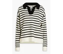 Striped wool and cashmere-blend polo sweater - Black