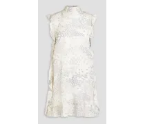 Ruffled cutout silk crepe de chine mini dress - White