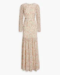 Mikael Aghal Gathered floral-print crepe de chine maxi dress - Neutral Neutral