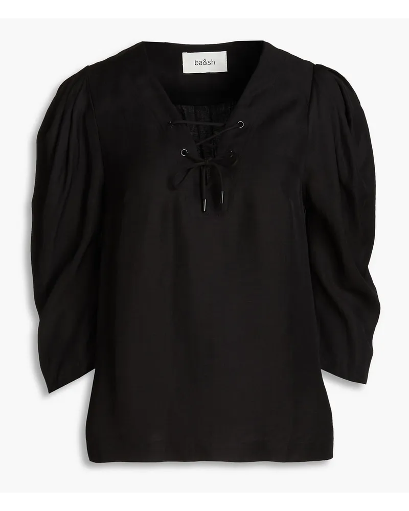 ba&sh Brook lace-up twill top - Black Black