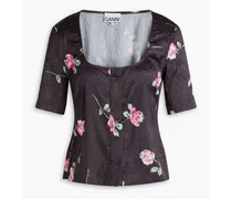 Floral-print crinkled-satin blouse - Black
