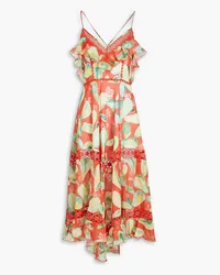 Charo Ruiz Zaragoza printed cotton-blend voile midi dress - Orange Orange