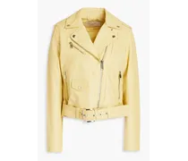 Belted leather biker jacket - Yellow
