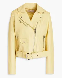 Michael Kors Belted leather biker jacket - Yellow Yellow