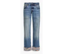 Embroidered mid-rise tapered jeans - Blue