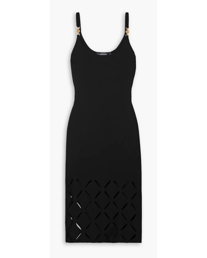 Versace Embellished laser-cut stretch-knit midi dress - Black Black