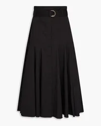 Another Tomorrow Belted cotton-blend twill midi skirt - Black Black