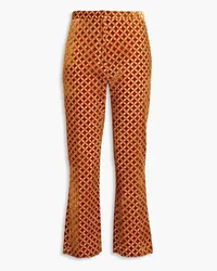 Oscar de la Renta Broderie anglaise velvet bootcut pants - Brown Brown