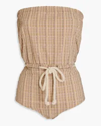 Lisa Marie Fernandez Victor rope-detailed seersucker bandeau swimsuit - Neutral Neutral