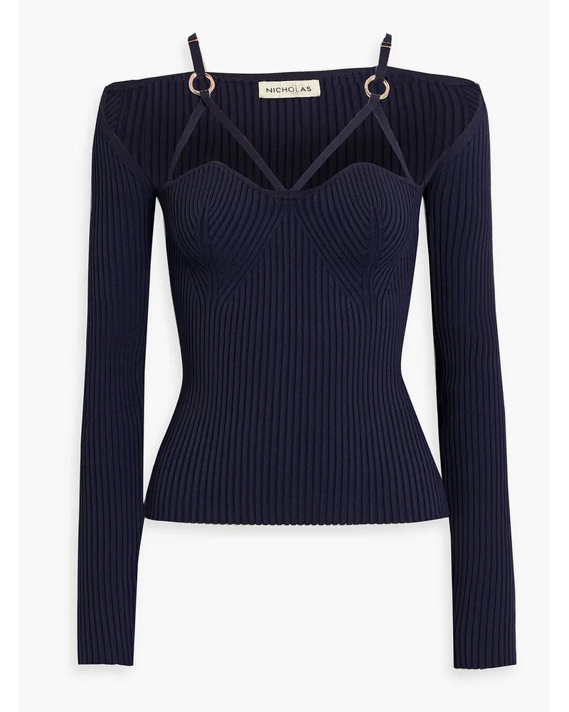 NICHOLAS Janine ring-embellished ribbed-knit top - Blue Blue