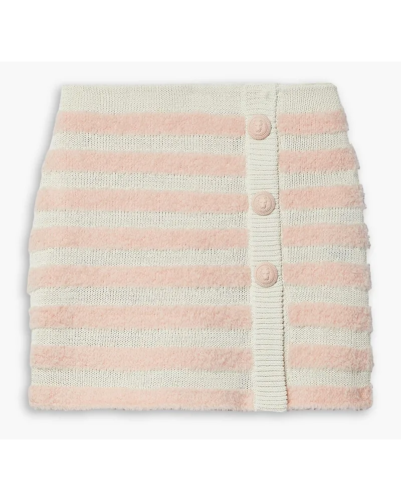 Balmain Button-embellished striped knitted mini skirt - Pink Pink