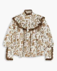 Anna Mason Kasia broderie anglaise-trimmed floral-print cotton-poplin blouse - Brown Brown