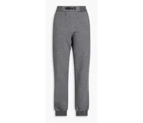 Embroidered cotton-fleece track pants - Gray