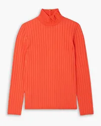 Nina Ricci Embroidered ribbed-knit turtleneck top - Orange Orange