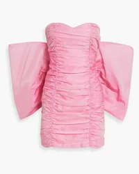 ROTATE Birger Christensen Strapless bow-detailed ruched organza mini dress - Pink Pink