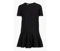 Fluted wool and silk-blend crepe mini dress - Black