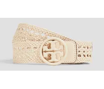 Woven leather belt - White