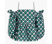 Cold-shoulder checked woven top - Green