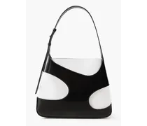 Ferragamo Cutout glossed-leather and canvas shoulder bag - Black Black