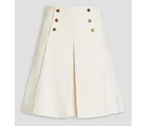 Button-embellished pleated stretch-crepe mini skirt - White