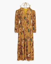 Ulla Johnson Noemi cold-shoulder printed stretch-jersey midi dress - Yellow Yellow