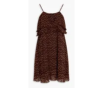 Ruffled polka-dot plissé-georgette mini dress - Brown
