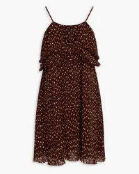 Ganni Ruffled polka-dot plissé-georgette mini dress - Brown Brown