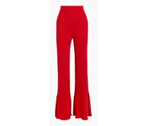 Ruffled ribbed cotton-blend wide-leg pants - Red