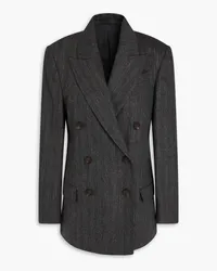 Brunello Cucinelli Double-breasted metallic pinstriped twill blazer - Gray Gray