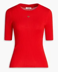 Sandro Embellished ribbed-knit sweater - Red Red