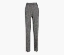Cotton-blend tweed straight-leg pants - Black