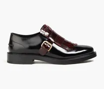 Two-tone fringed glossed-leather brogues - Black