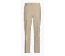 Bead-embellished stretch-cotton twill straight-leg pants - Neutral