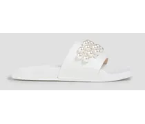 Goldie faux pearl-embellished leather slides - White