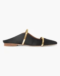 Malone Souliers Maureen metallic leather-trimmed satin point-toe flats - Black Black