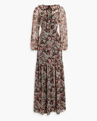 Mikael Aghal Gathered floral-print crepe de chine maxi dress - Black Black