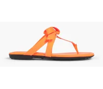 Bow-embellished neon leather sandals - Orange